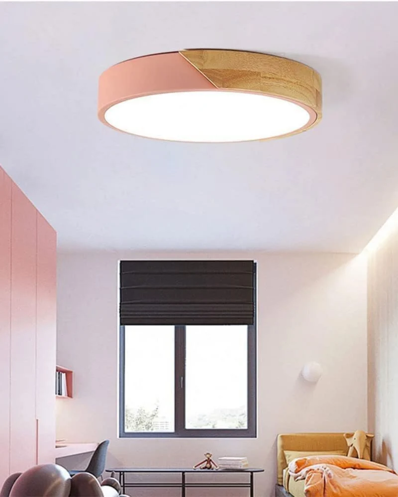 Moderne ronde plafondlamp met houtaccent en LED verlichting – minimalistische designlamp in 23 30 40 50 en 60 cm | Sansoti
