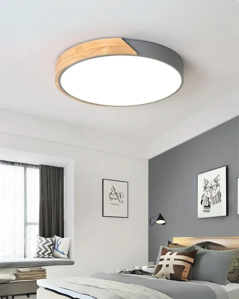 Moderne ronde plafondlamp met houtaccent en LED verlichting – minimalistische designlamp in 23 30 40 50 en 60 cm | Sansoti
