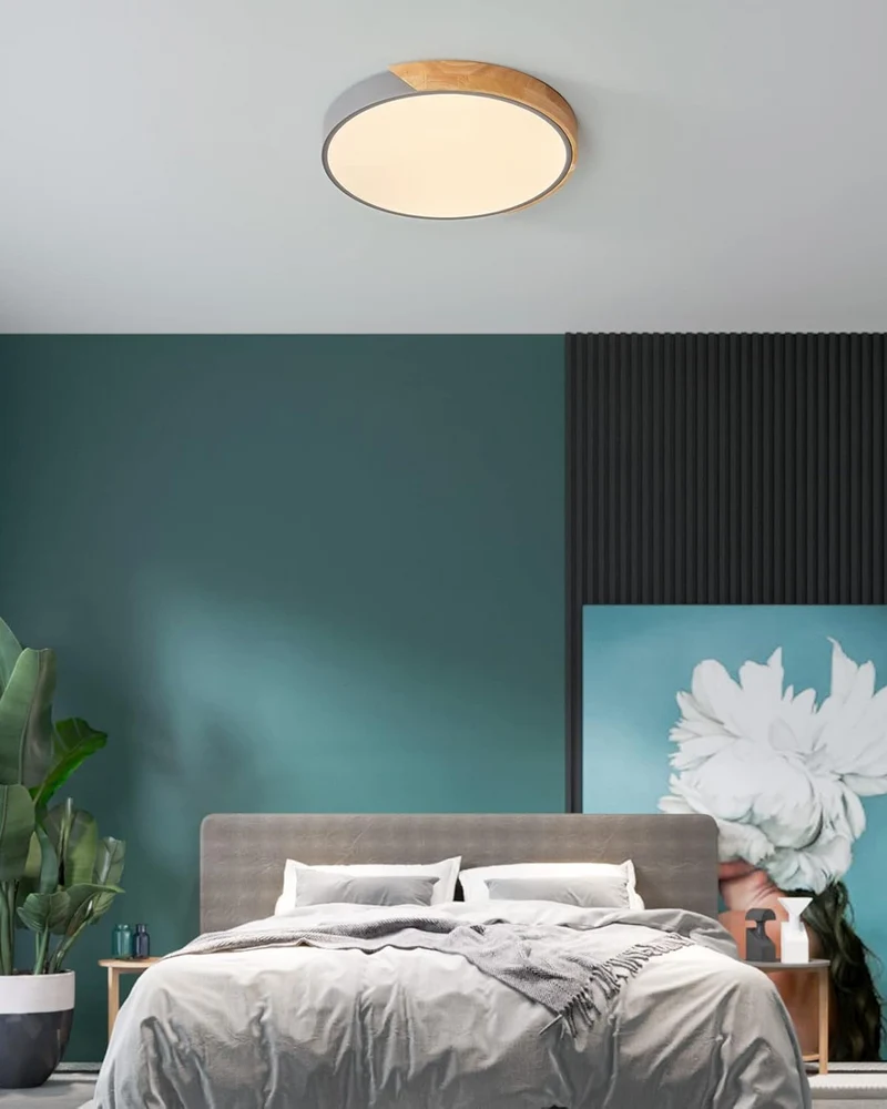 Moderne ronde plafondlamp met houtaccent en LED verlichting – minimalistische designlamp in 23 30 40 50 en 60 cm | Sansoti