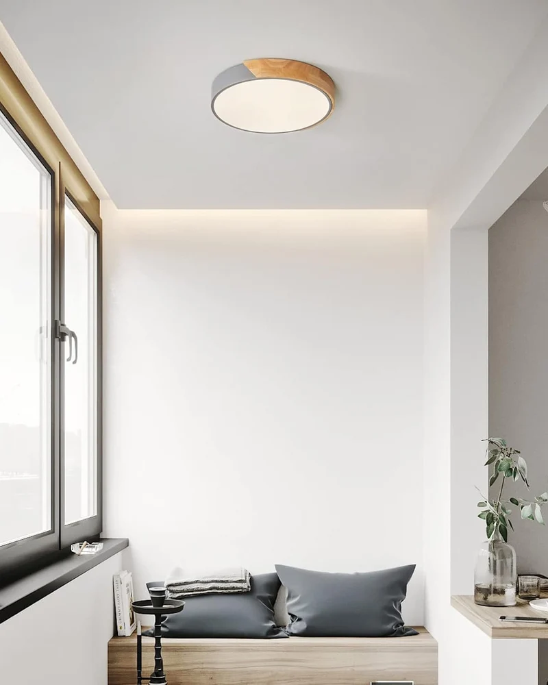 Moderne ronde plafondlamp met houtaccent en LED verlichting – minimalistische designlamp in 23 30 40 50 en 60 cm | Sansoti