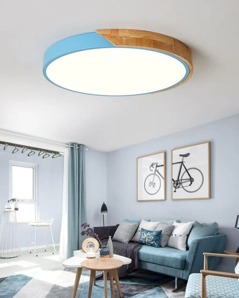 Moderne ronde plafondlamp met houtaccent en LED verlichting – minimalistische designlamp in 23 30 40 50 en 60 cm | Sansoti