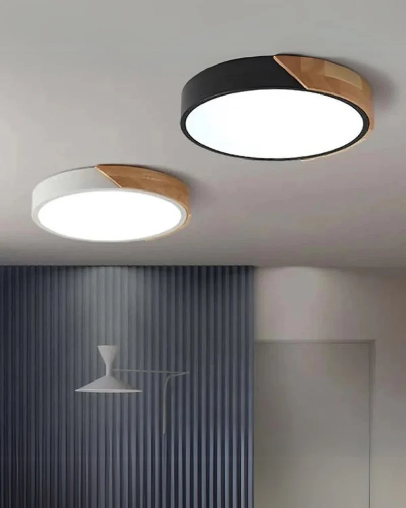 Moderne ronde plafondlamp met houtaccent en LED verlichting – minimalistische designlamp in 23 30 40 50 en 60 cm | Sansoti