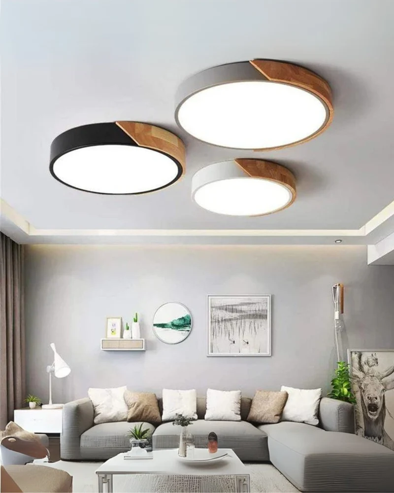 Moderne ronde plafondlamp met houtaccent en LED verlichting – minimalistische designlamp in 23 30 40 50 en 60 cm | Sansoti