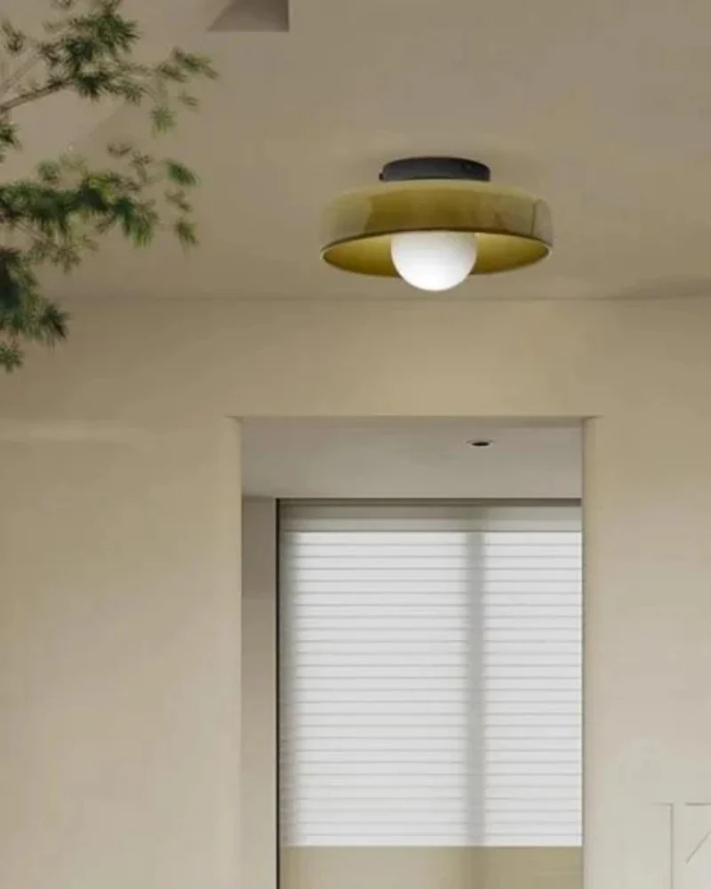 Moderne ronde plafondlamp van glas en ijzer – minimalistische designlamp voor woonkamer en slaapkamer met warme lichtkleur | Sansoti