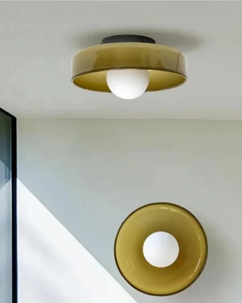 Moderne ronde plafondlamp van glas en ijzer – minimalistische designlamp voor woonkamer en slaapkamer met warme lichtkleur | Sansoti