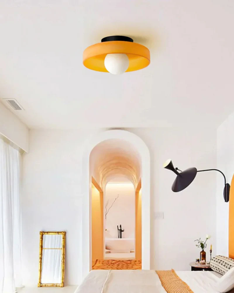 Moderne ronde plafondlamp van glas en ijzer – minimalistische designlamp voor woonkamer en slaapkamer met warme lichtkleur | Sansoti