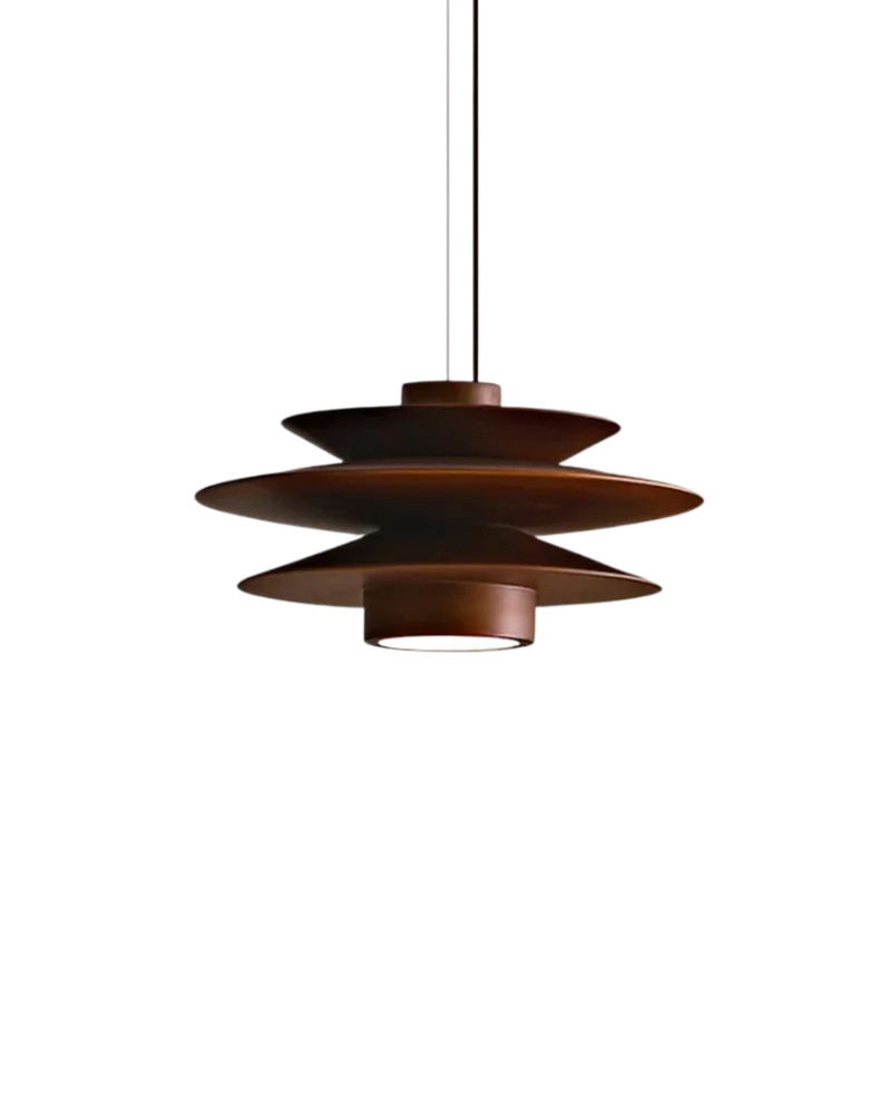 Moderne walnoot houten hanglamp met gelaagd design – stijlvolle plafondlamp voor eetkamer en woonkamer met warme lichtverspreiding | Sansoti