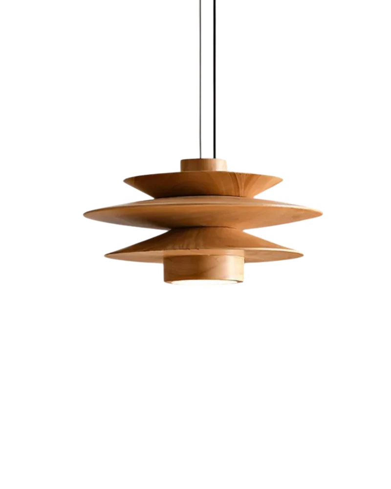 Moderne walnoot houten hanglamp met gelaagd design – stijlvolle plafondlamp voor eetkamer en woonkamer met warme lichtverspreiding | Sansoti