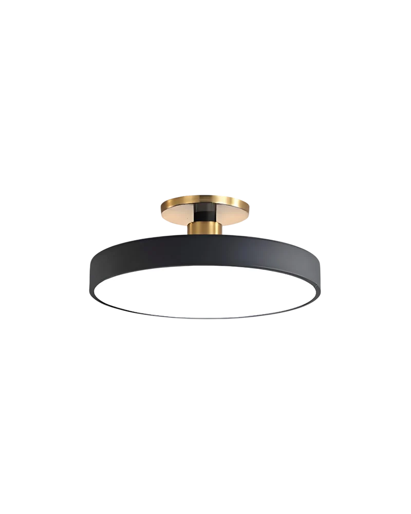 Moderne ronde plafondlamp met goud detail en acryl diffuser – minimalistische semi flush design verlichting voor woonkamer en slaapkamer | Sansoti