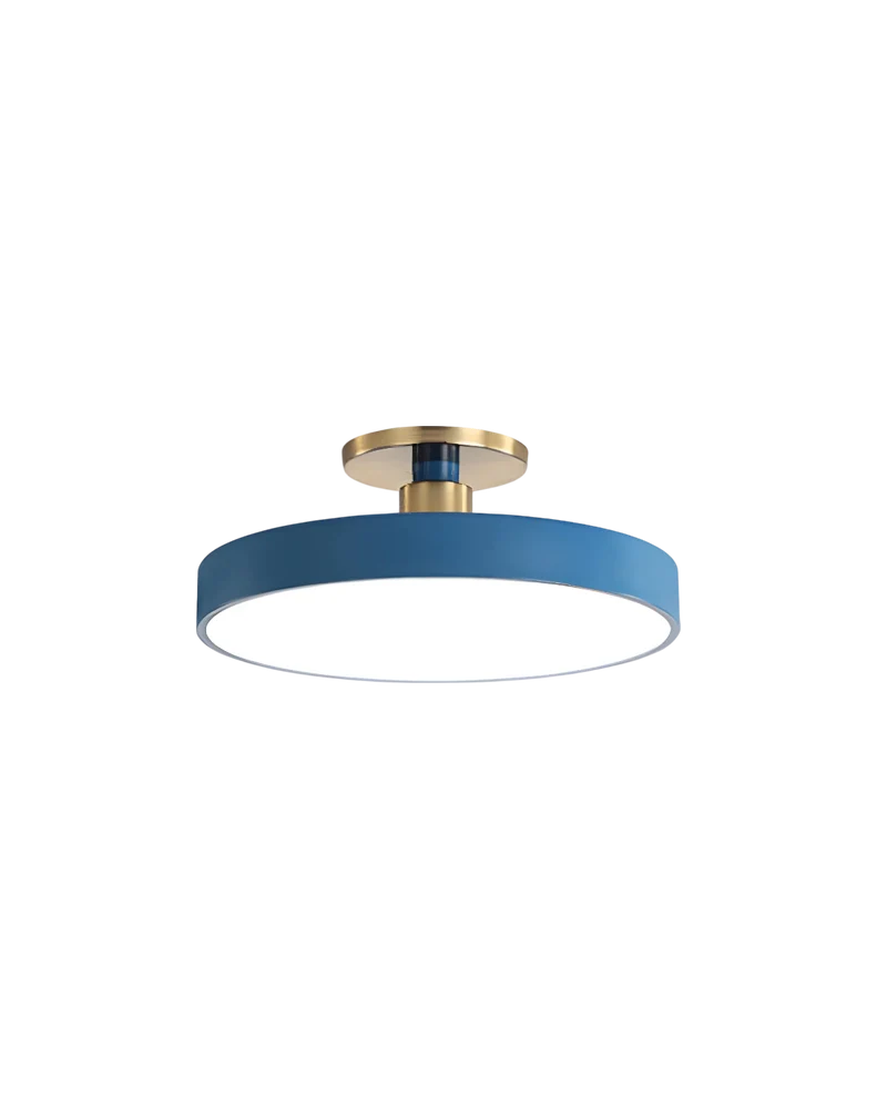 Moderne ronde plafondlamp met goud detail en acryl diffuser – minimalistische semi flush design verlichting voor woonkamer en slaapkamer | Sansoti