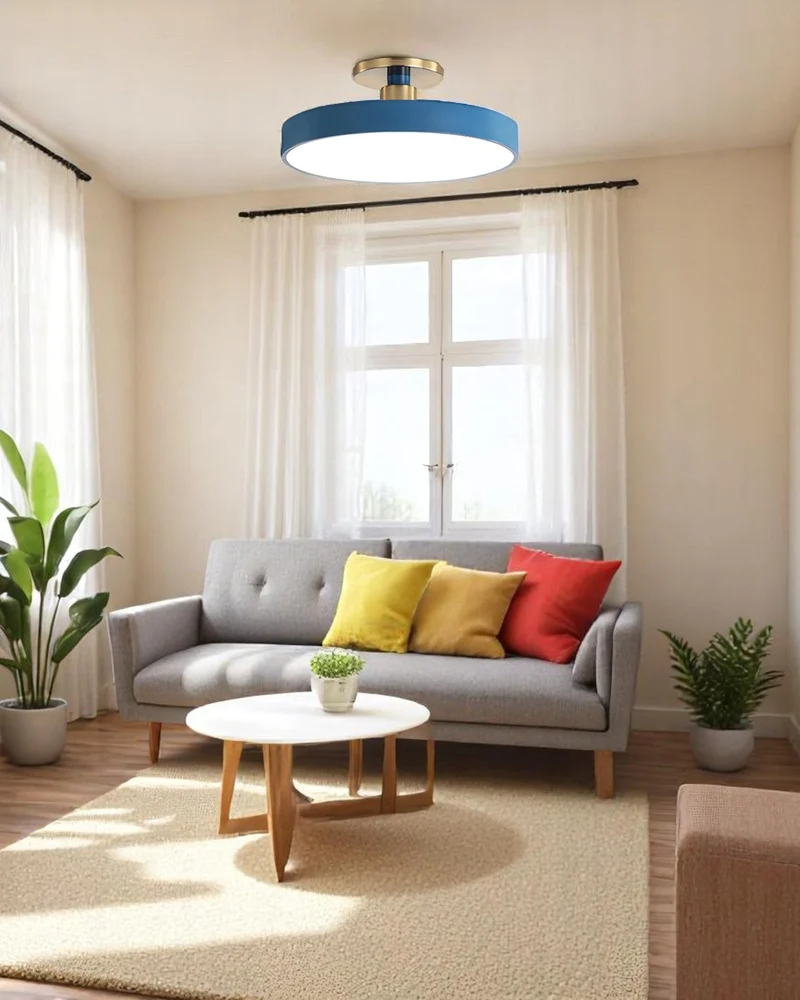 Moderne ronde plafondlamp met goud detail en acryl diffuser – minimalistische semi flush design verlichting voor woonkamer en slaapkamer | Sansoti