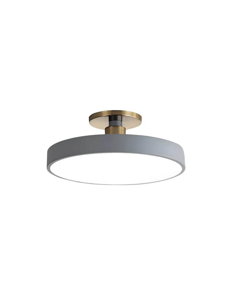 Moderne ronde plafondlamp met goud detail en acryl diffuser – minimalistische semi flush design verlichting voor woonkamer en slaapkamer | Sansoti