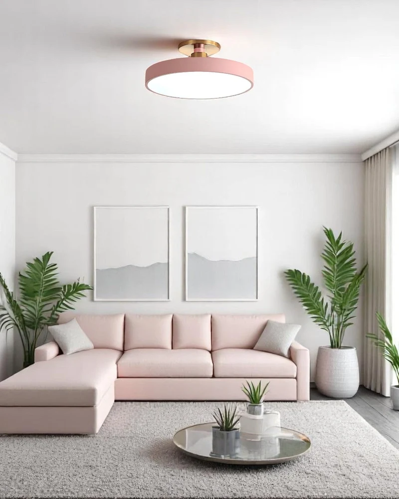 Moderne ronde plafondlamp met goud detail en acryl diffuser – minimalistische semi flush design verlichting voor woonkamer en slaapkamer | Sansoti