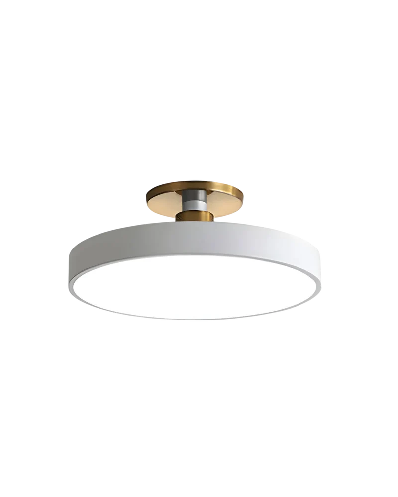 Moderne ronde plafondlamp met goud detail en acryl diffuser – minimalistische semi flush design verlichting voor woonkamer en slaapkamer | Sansoti