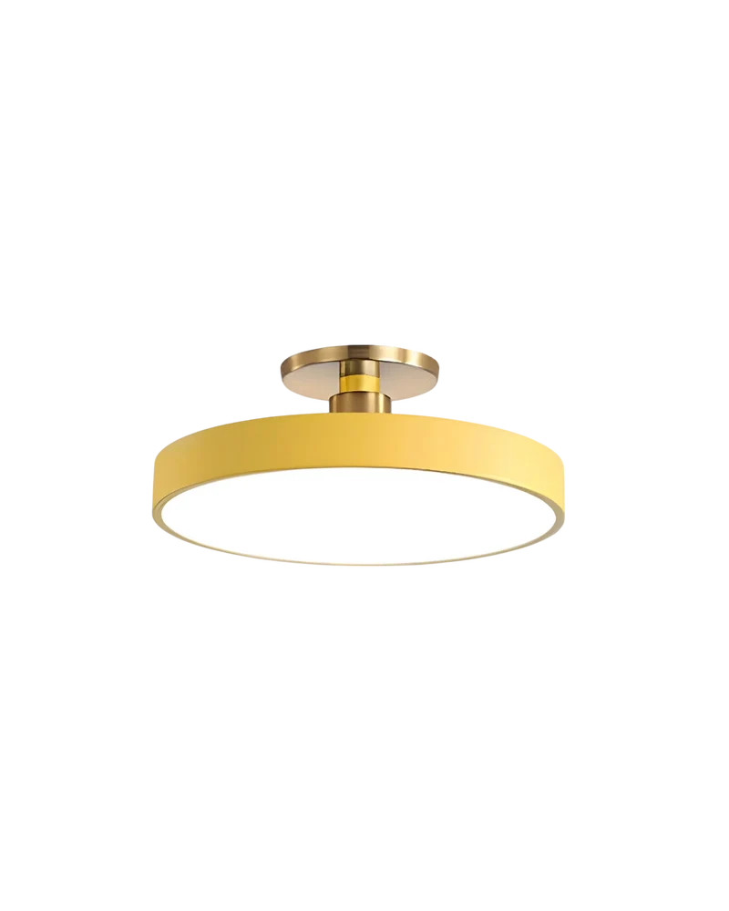 Moderne ronde plafondlamp met goud detail en acryl diffuser – minimalistische semi flush design verlichting voor woonkamer en slaapkamer | Sansoti