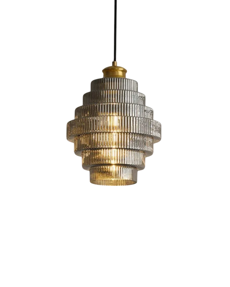 Moderne trapsgewijze glazen hanglamp met gouden detail voor eetkamer en woonkamer – luxe design verlichting | Sansoti