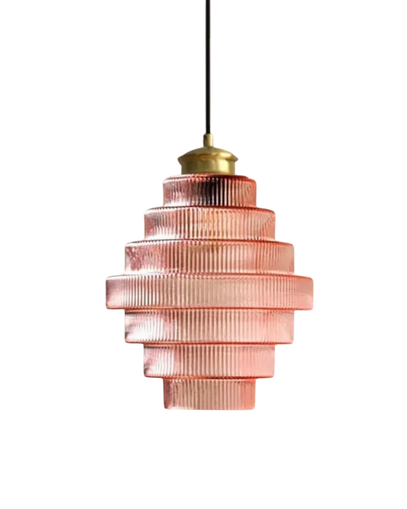 Moderne trapsgewijze glazen hanglamp met gouden detail voor eetkamer en woonkamer – luxe design verlichting | Sansoti