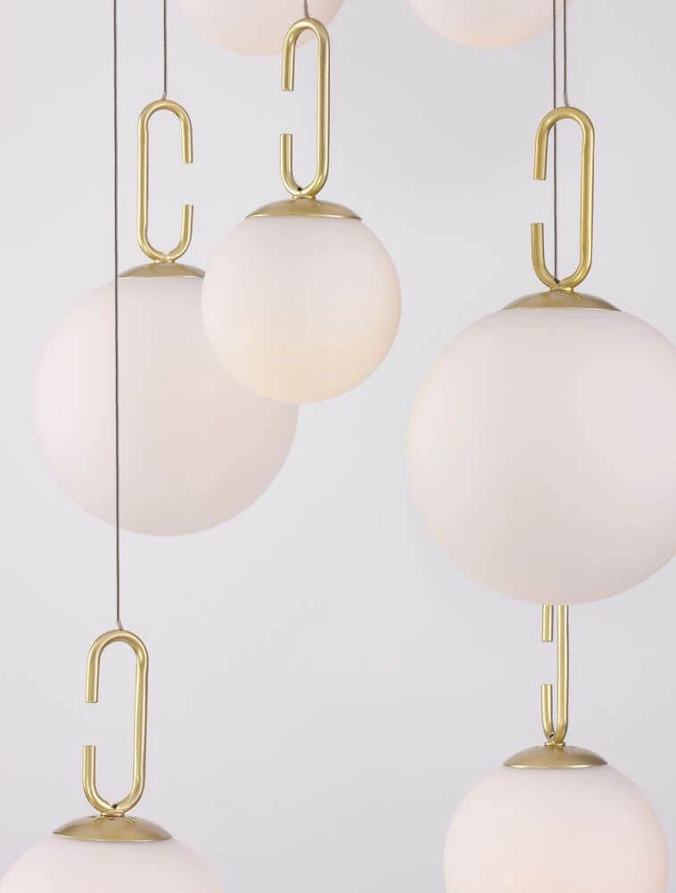 Hook LED Pendelleuchte 7-flammig Ø 56,6cm 3000K Gold-Gebürstet, Weiß