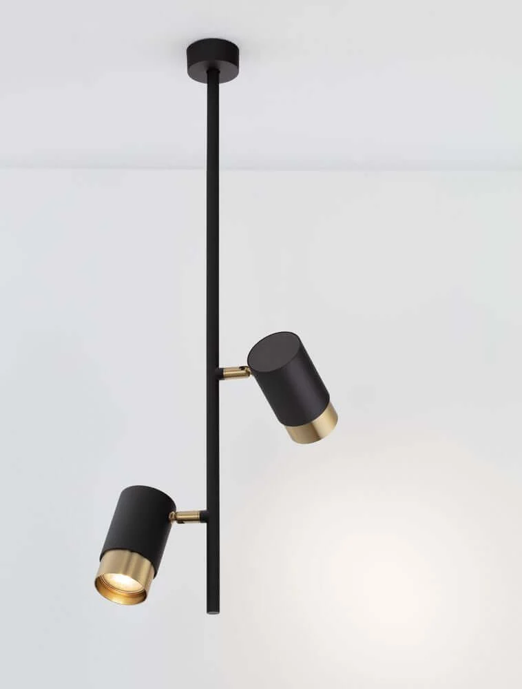 Pongo Pendelleuchte Deckenaufbau 2-flammig Ø 5,9cm Schwarz, Gold