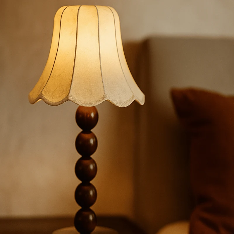 Staande Paddenstoel Lamp Beige 160cm Walnoot Voet Minimalistisch Scandinavisch Design Sfeerverlichting | Sansoti