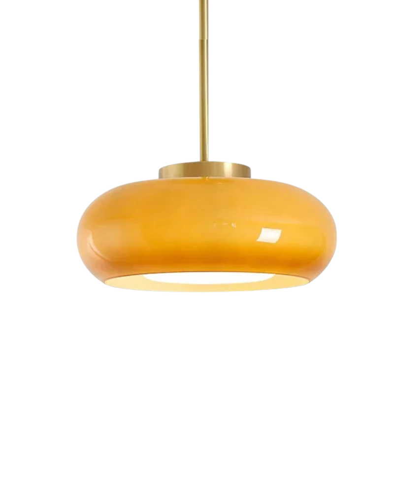 Moderne Plafondlamp Met Gouden Frame En Glazen Kap In Amber Of Wit 3000K Warm Licht | Sansoti