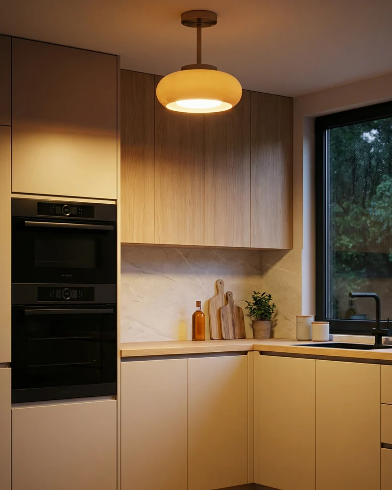 Moderne Plafondlamp Met Gouden Frame En Glazen Kap In Amber Of Wit 3000K Warm Licht | Sansoti
