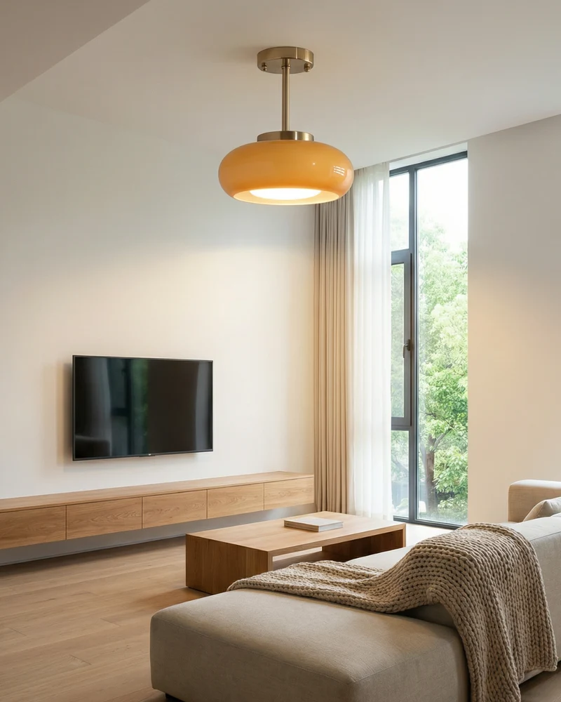 Moderne Plafondlamp Met Gouden Frame En Glazen Kap In Amber Of Wit 3000K Warm Licht | Sansoti