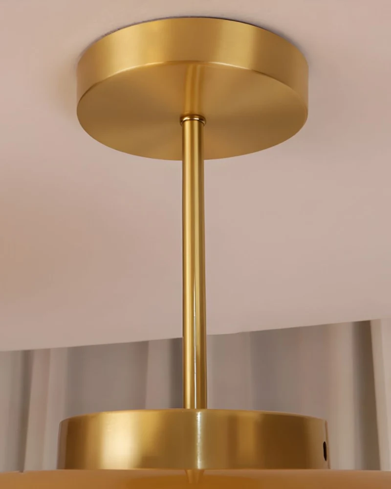 Moderne Plafondlamp Met Gouden Frame En Glazen Kap In Amber Of Wit 3000K Warm Licht | Sansoti