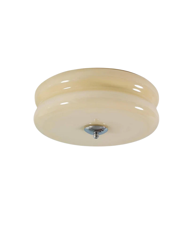 Art Deco Plafondlamp In Beige Met Chroom Accent En Warme Sfeerverlichting | Sansoti