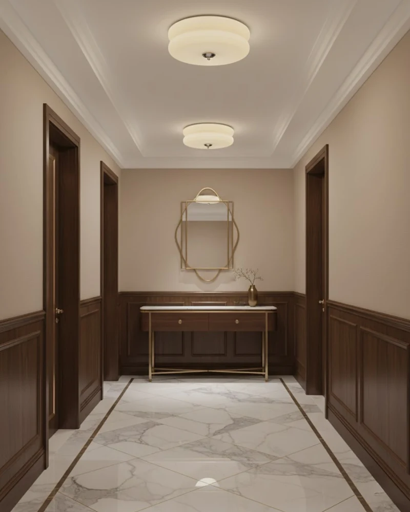Art Deco Plafondlamp In Beige Met Chroom Accent En Warme Sfeerverlichting | Sansoti