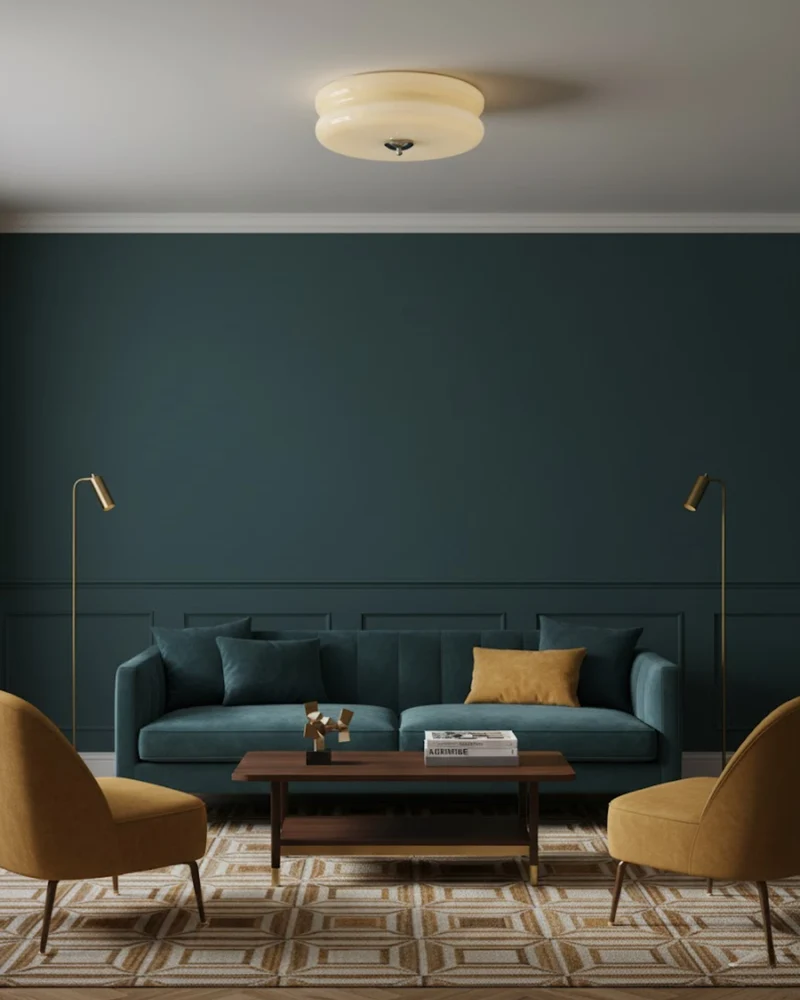 Art Deco Plafondlamp In Beige Met Chroom Accent En Warme Sfeerverlichting | Sansoti