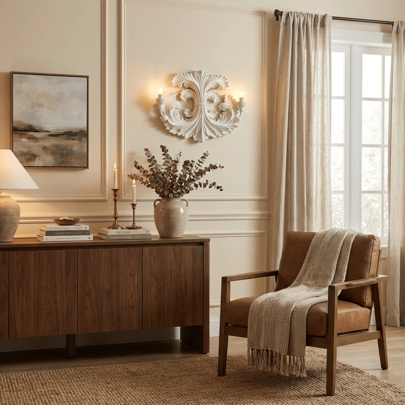 Klassieke Barok Wandlamp Met Florale Gipsdetails En Dubbele Lichtbron Voor Sfeervolle Binnenverlichting | Sansoti