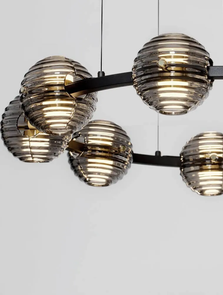 Las LED Pendelleuchte 9-flammig Ø 91cm 3000K Schwarz, Gold