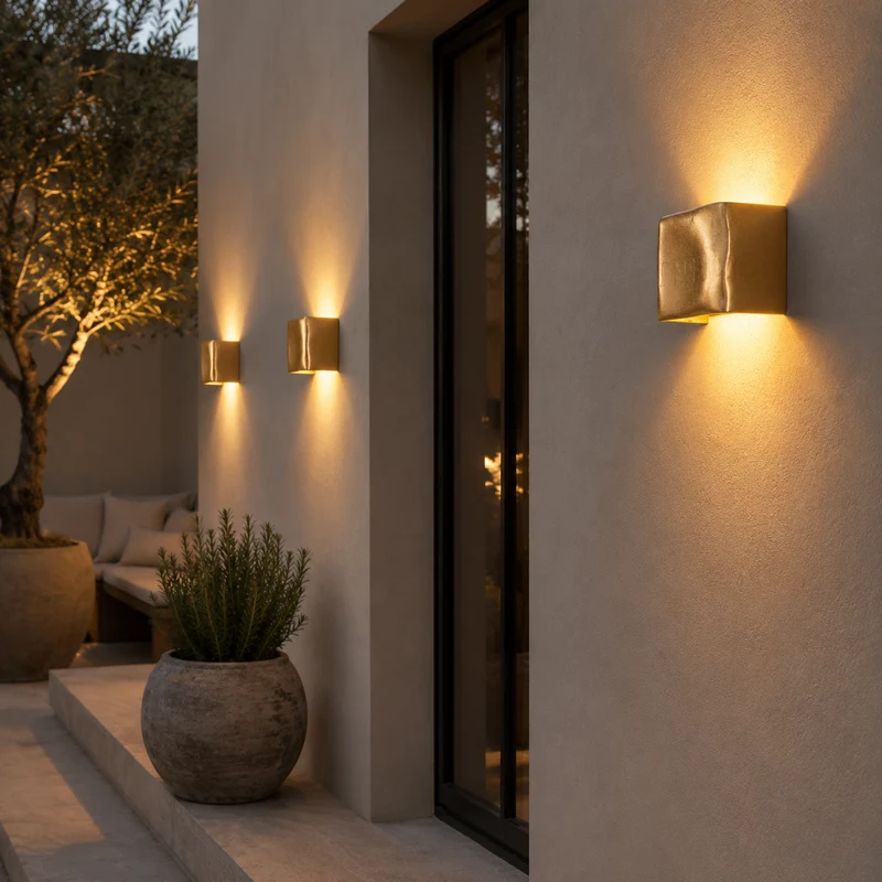 Gebogen Wandlamp Goud Aluminium Up & Down 12W LED Verlichting Binnen Buiten Waterdicht Modern Design Woonkamer | Sansoti