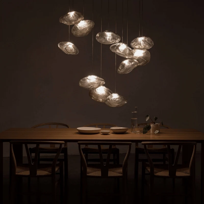 Glazen Hanglamp Wolkvorm Ø20-40cm Rookgrijs Amber Helder LED G9 Verstelbaar Scandinavisch Design Eetkamer | Sansoti