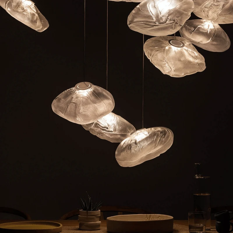Glazen Hanglamp Wolkvorm Ø20-40cm Rookgrijs Amber Helder LED G9 Verstelbaar Scandinavisch Design Eetkamer | Sansoti