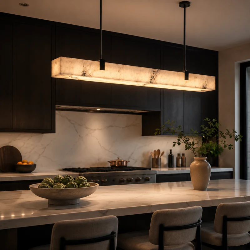 Lineaire Hanglamp met Marmereffect Zwart Metaal LED Dimbaar voor Keukeneiland Eettafel Eetkamer Modern | Sansoti