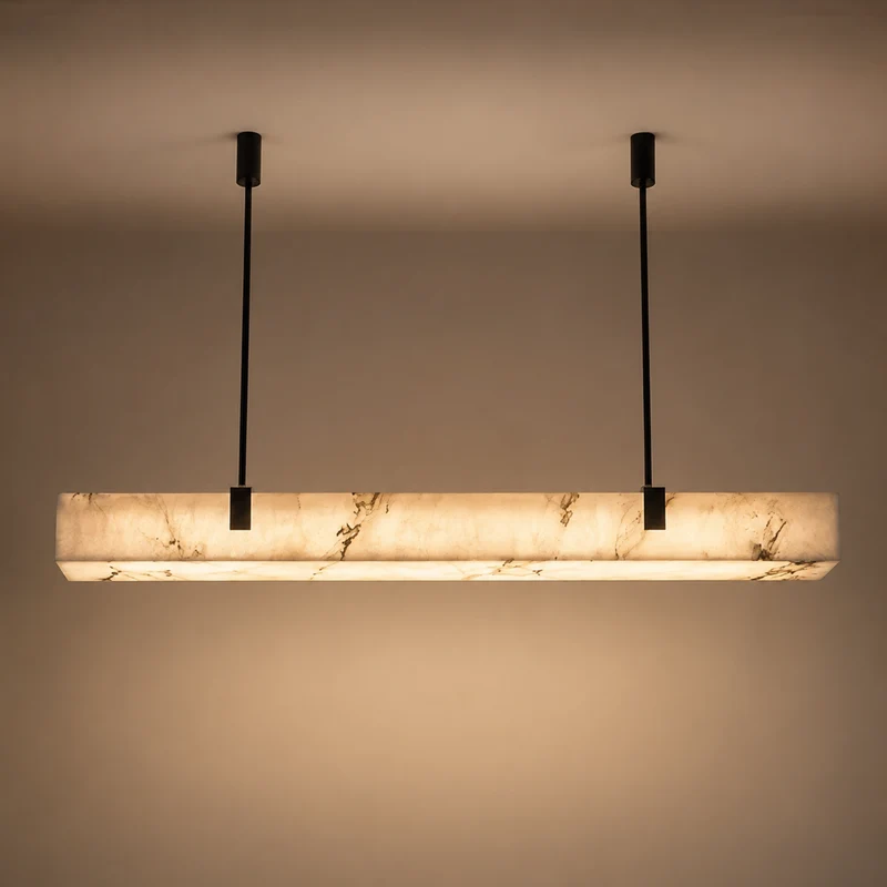 Lineaire Hanglamp met Marmereffect Zwart Metaal LED Dimbaar voor Keukeneiland Eettafel Eetkamer Modern | Sansoti