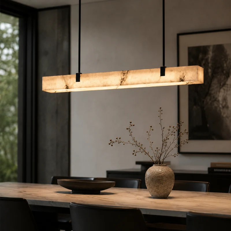 Lineaire Hanglamp met Marmereffect Zwart Metaal LED Dimbaar voor Keukeneiland Eettafel Eetkamer Modern | Sansoti