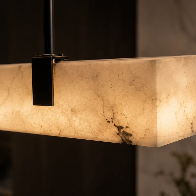 Lineaire Hanglamp met Marmereffect Zwart Metaal LED Dimbaar voor Keukeneiland Eettafel Eetkamer Modern | Sansoti