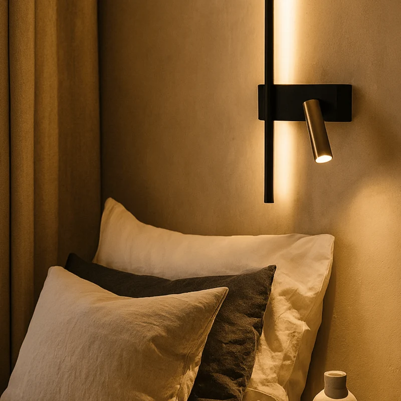 Scandinavische wandlamp ijzer LED verlichting slaapkamer hal studeerkamer 16x50cm zwart design modern | Sansoti