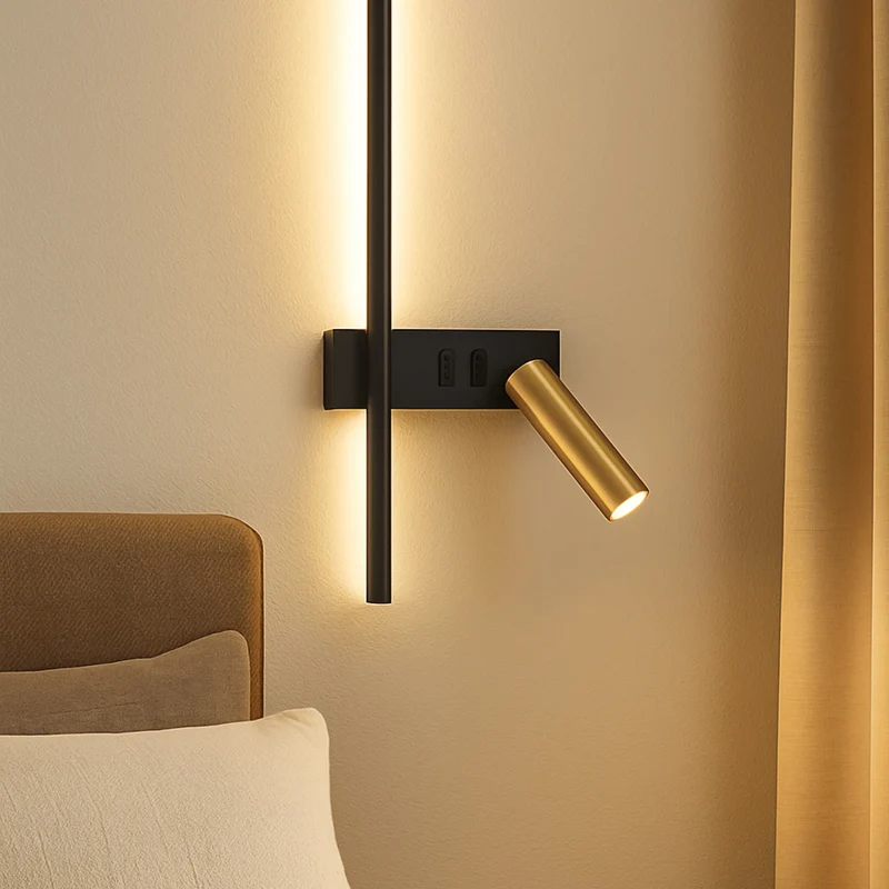 Scandinavische wandlamp ijzer LED verlichting slaapkamer hal studeerkamer 16x50cm zwart design modern | Sansoti