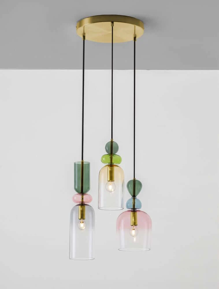 Murano Pendelleuchte 3-flammig Ø 41,7cm Gold, Mehrfarbig