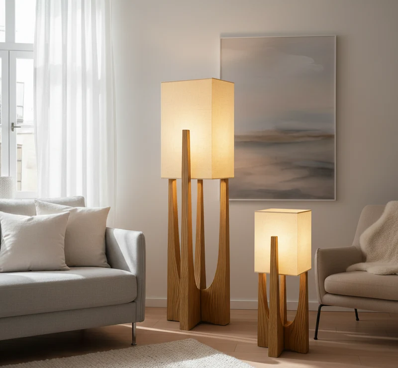 Japanse Vloerlamp Stof en Hout | Natuurlijk Warme Sfeerverlichting Woonkamer Slaapkamer Leeshoek Design | Sansoti