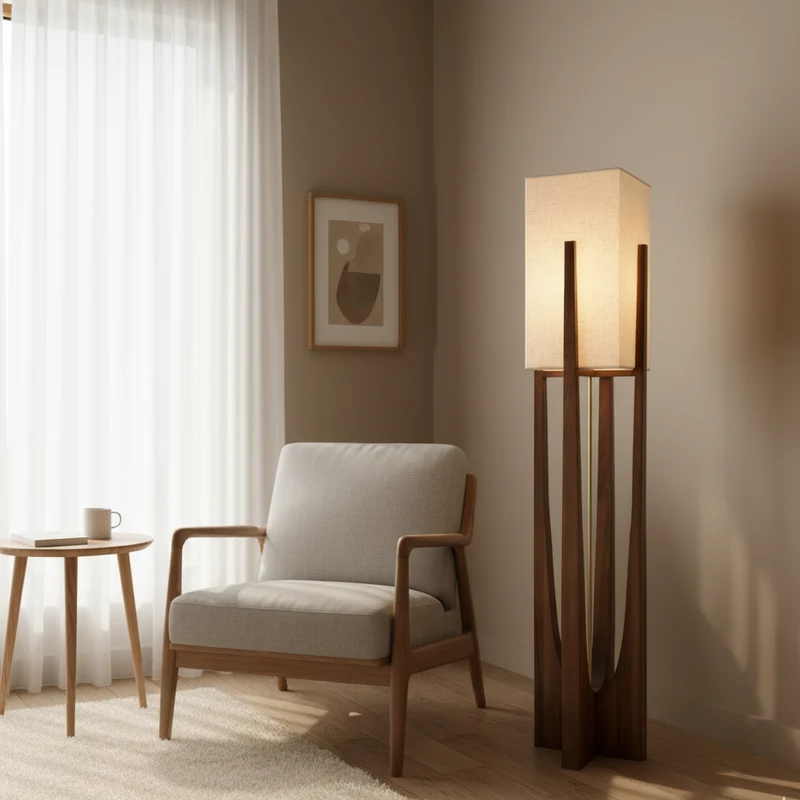Japanse Vloerlamp Stof en Hout | Natuurlijk Warme Sfeerverlichting Woonkamer Slaapkamer Leeshoek Design | Sansoti