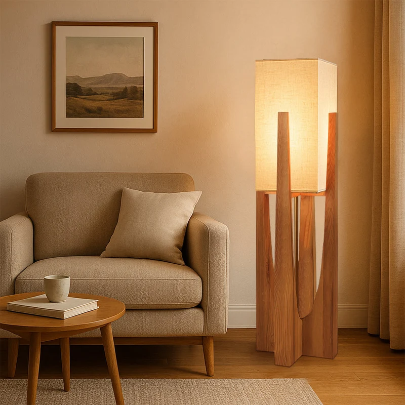 Japanse Vloerlamp Stof en Hout | Natuurlijk Warme Sfeerverlichting Woonkamer Slaapkamer Leeshoek Design | Sansoti