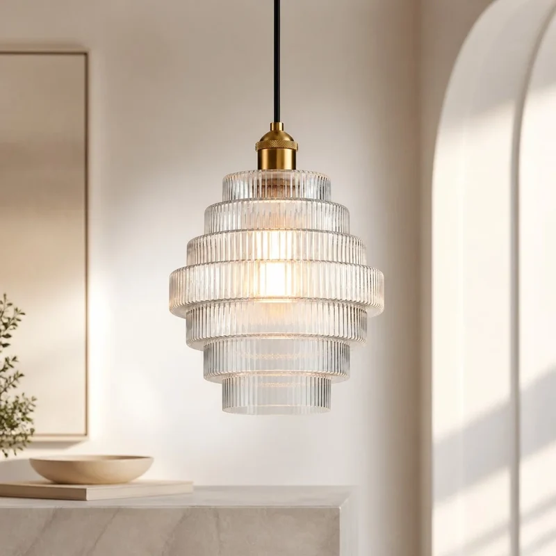 Glazen Hanglamp Gestreept Gekleurd Glas Flesmodel Scandinavische Verlichting voor Eetkamer Woonkamer Keukeneiland | Sansoti