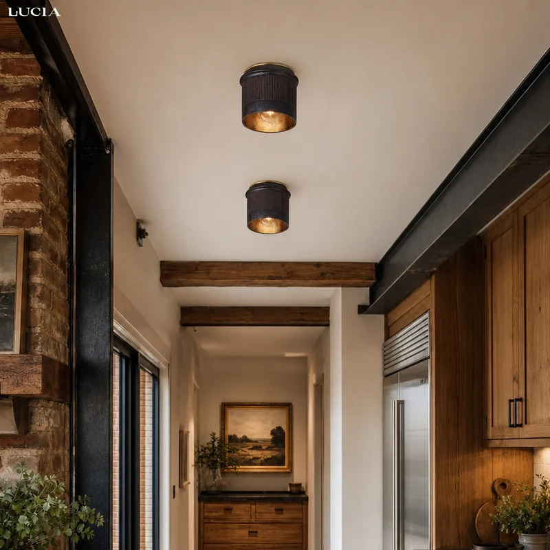Vintage Zwart Metalen Industriële Plafondlamp Rustiek Design – Flush Mount voor Keuken Slaapkamer Hal | Sansoti