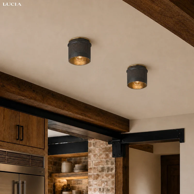 Vintage Zwart Metalen Industriële Plafondlamp Rustiek Design – Flush Mount voor Keuken Slaapkamer Hal | Sansoti