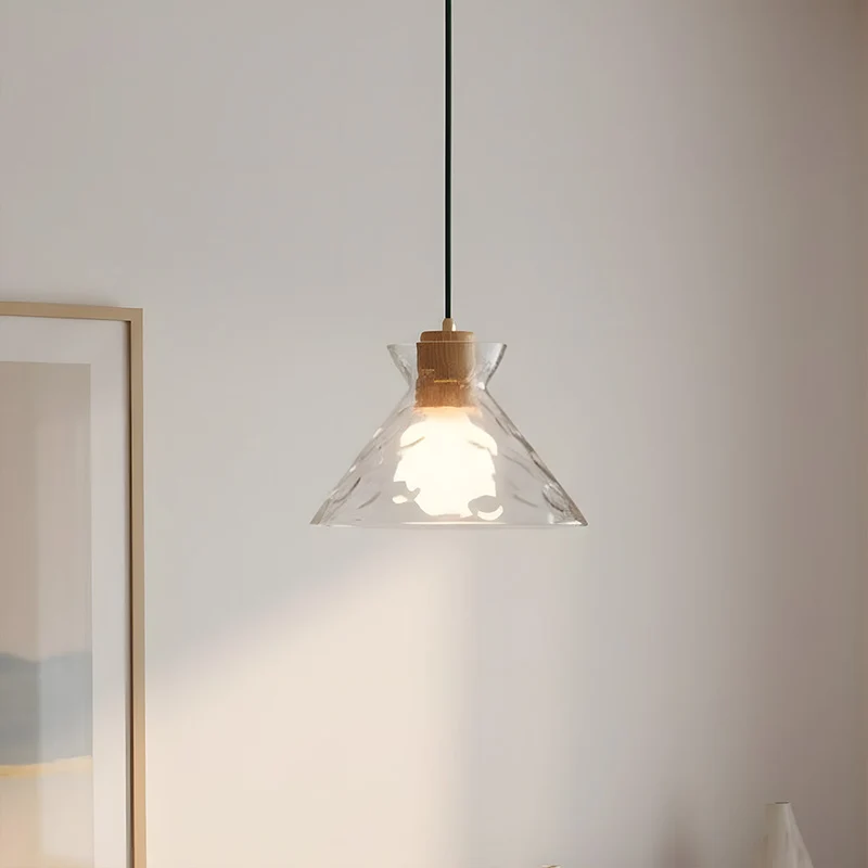 Glazen Hanglamp met Geslepen Koepel en Houten Accenten – Rustieke Eethoekverlichting | Sansoti